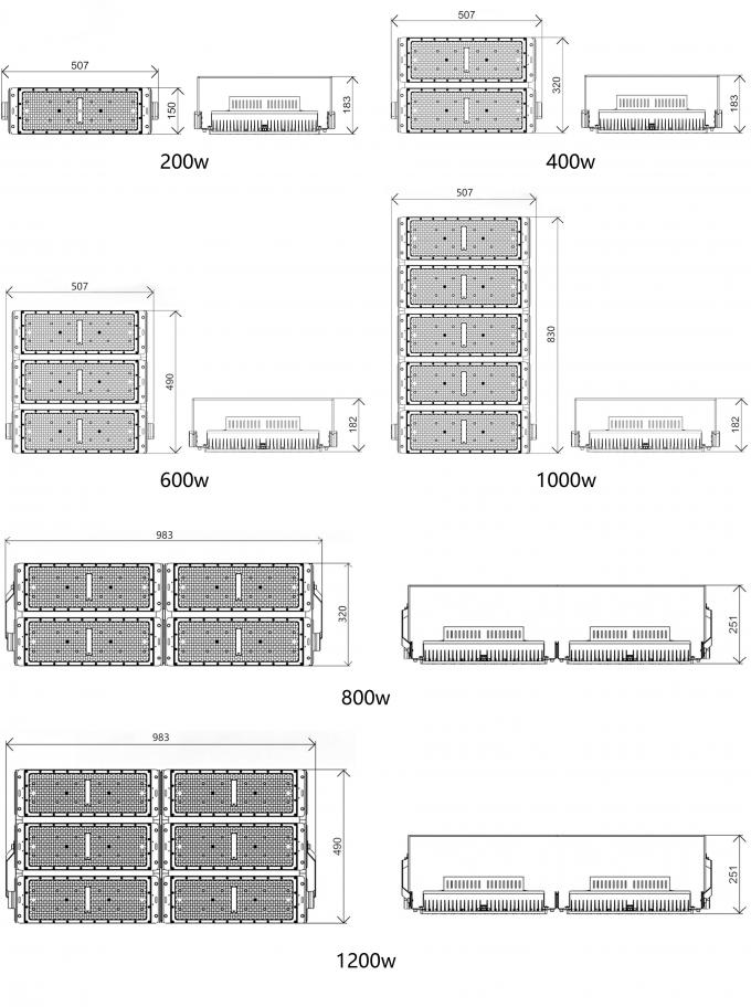 200W módulo 400W 600W 800W 1200W luzes de inundação para iluminação de estádios esportivos 6