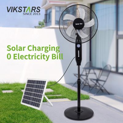 comprar Venda Quente Ventilador Solar Recarregável de 16 polegadas de 5 lâminas com luz LED com painel e bateria Ventilador Solar de piso fabricação em linha